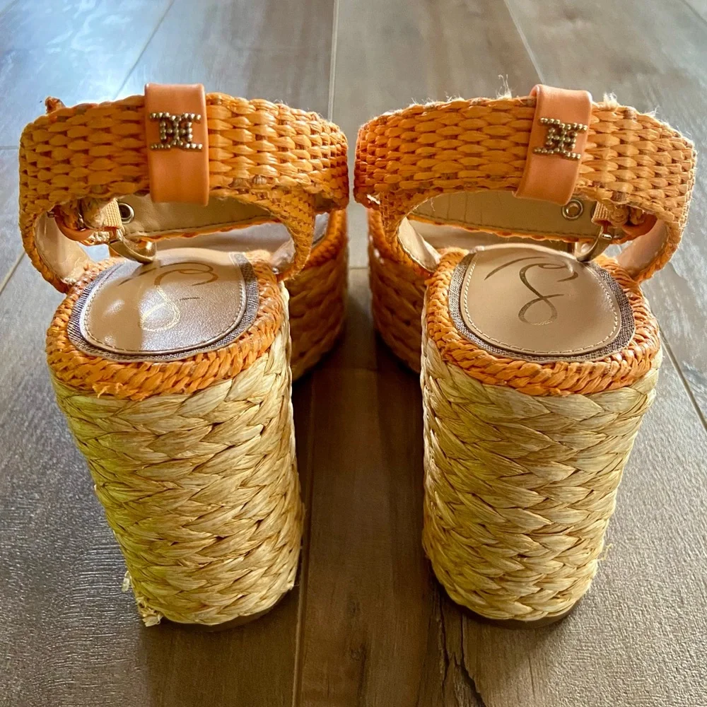 Sam Edelman April Platform Wedge Espadrille Sandal in Mari Gold Raffia